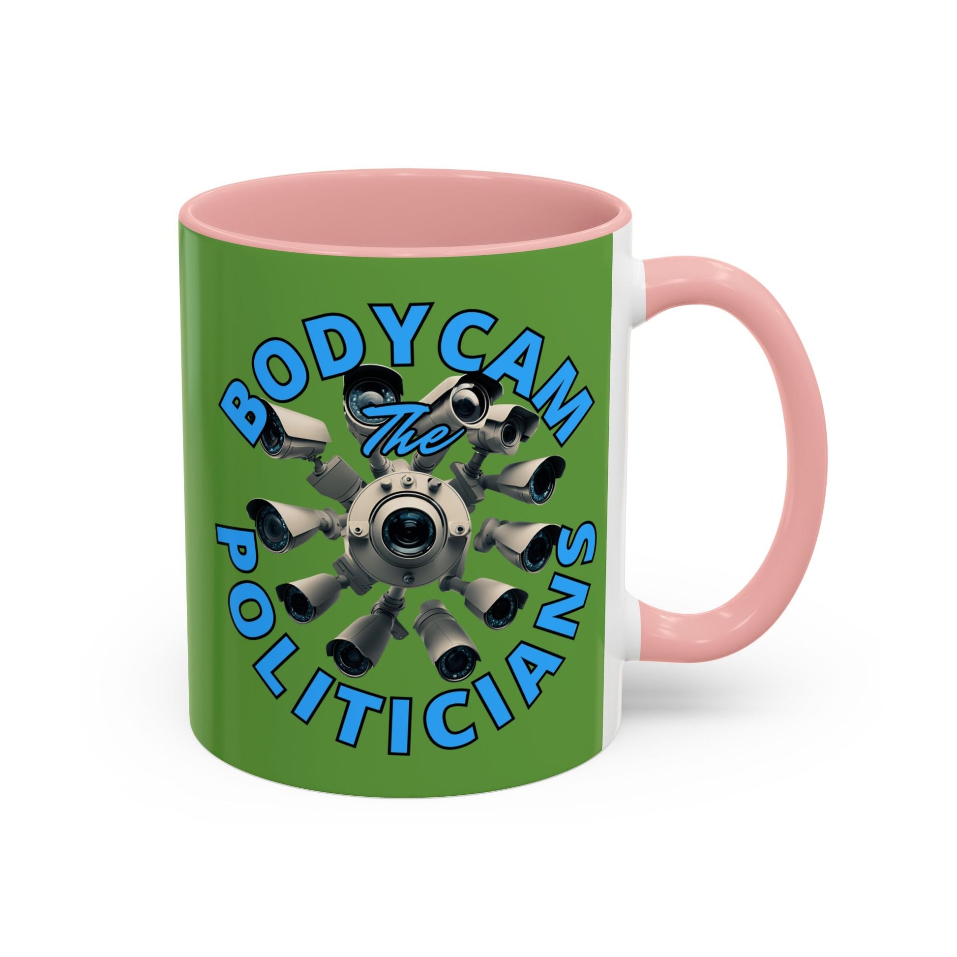 Bodycam the Politicians Cameras Green Accent Mug by cypherpunkgear.com – cypherpunkgear.com | Cypherpunk Merch