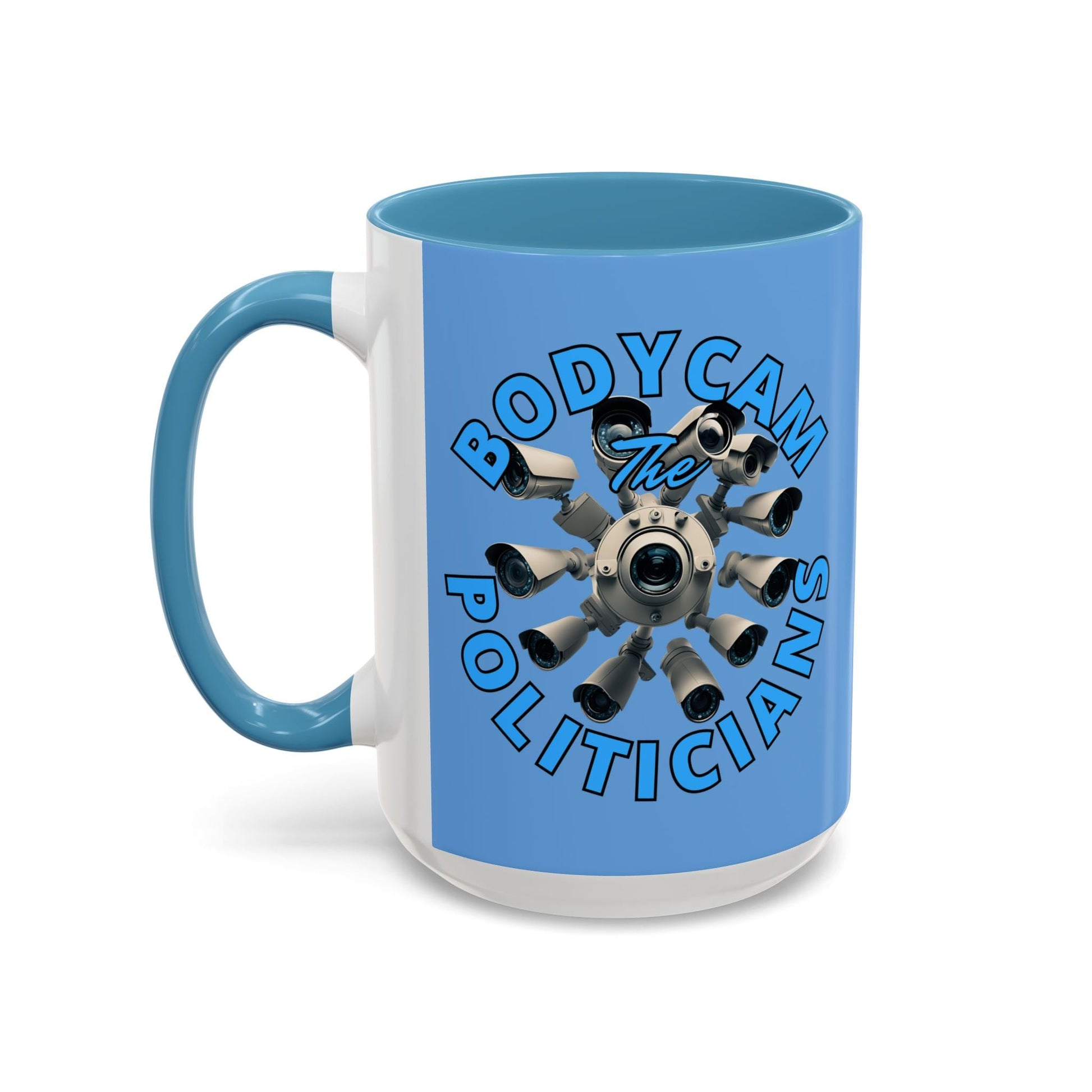 Bodycam the Politicians Cameras Light Blue Accent Mug by cypherpunkgear.com – cypherpunkgear.com | Cypherpunk Merch