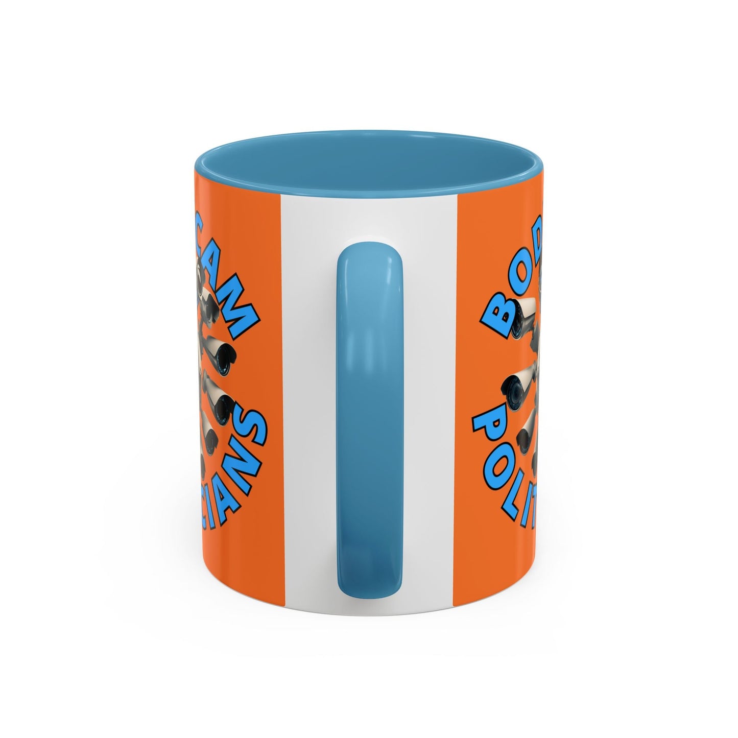 Bodycam the Politicians Cameras Orange Accent Mug by cypherpunkgear.com – cypherpunkgear.com | Cypherpunk Merch