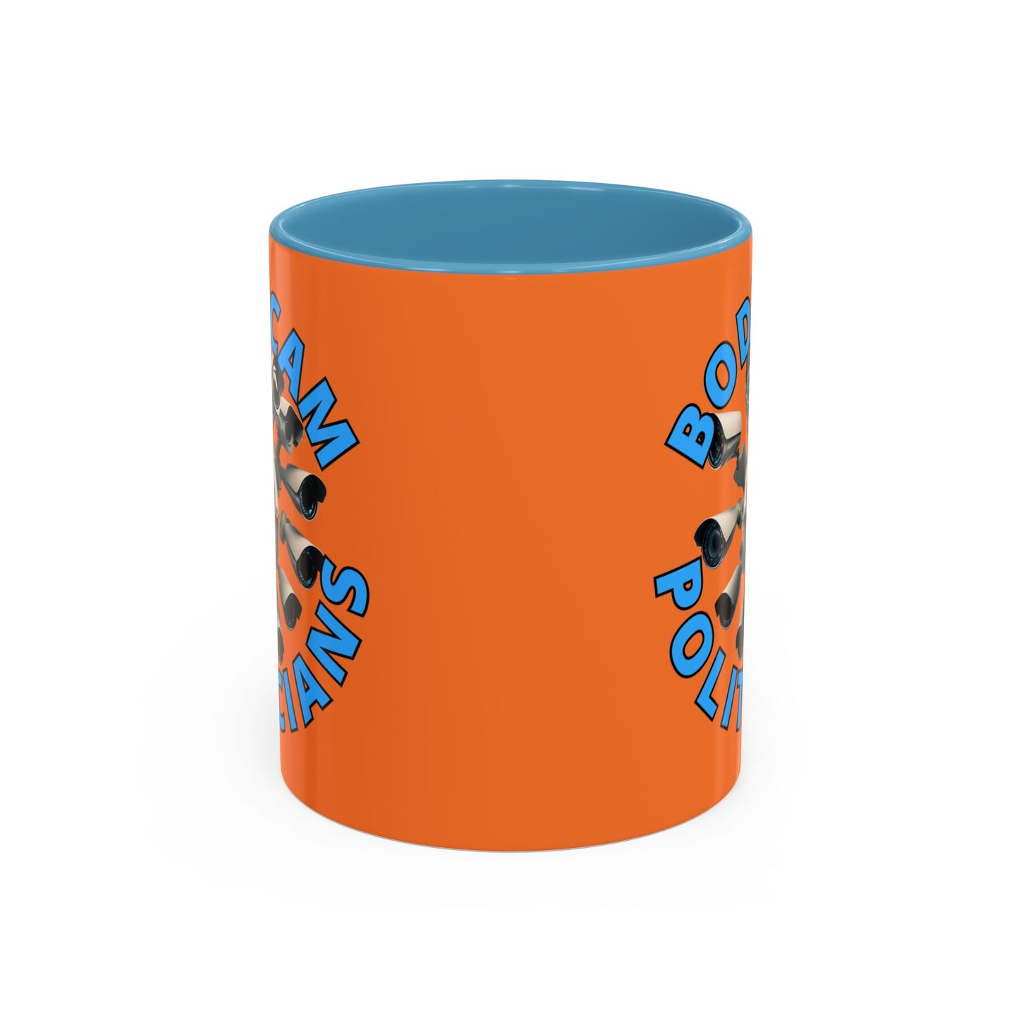 Bodycam the Politicians Cameras Orange Accent Mug by cypherpunkgear.com – cypherpunkgear.com | Cypherpunk Merch