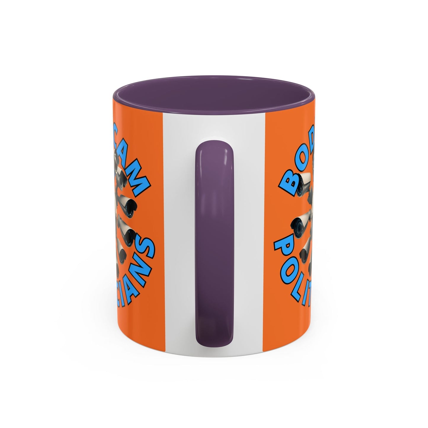 Bodycam the Politicians Cameras Orange Accent Mug by cypherpunkgear.com – cypherpunkgear.com | Cypherpunk Merch