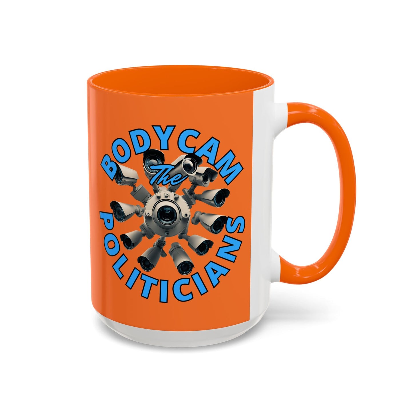 Bodycam the Politicians Cameras Orange Accent Mug by cypherpunkgear.com – cypherpunkgear.com | Cypherpunk Merch