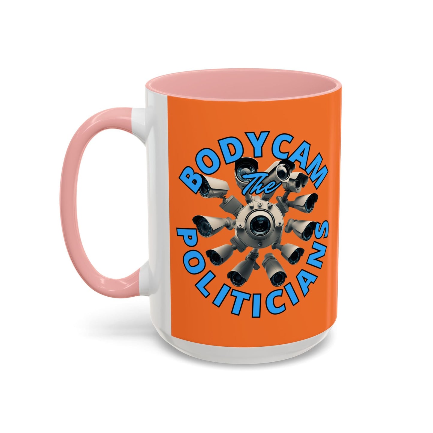 Bodycam the Politicians Cameras Orange Accent Mug by cypherpunkgear.com – cypherpunkgear.com | Cypherpunk Merch
