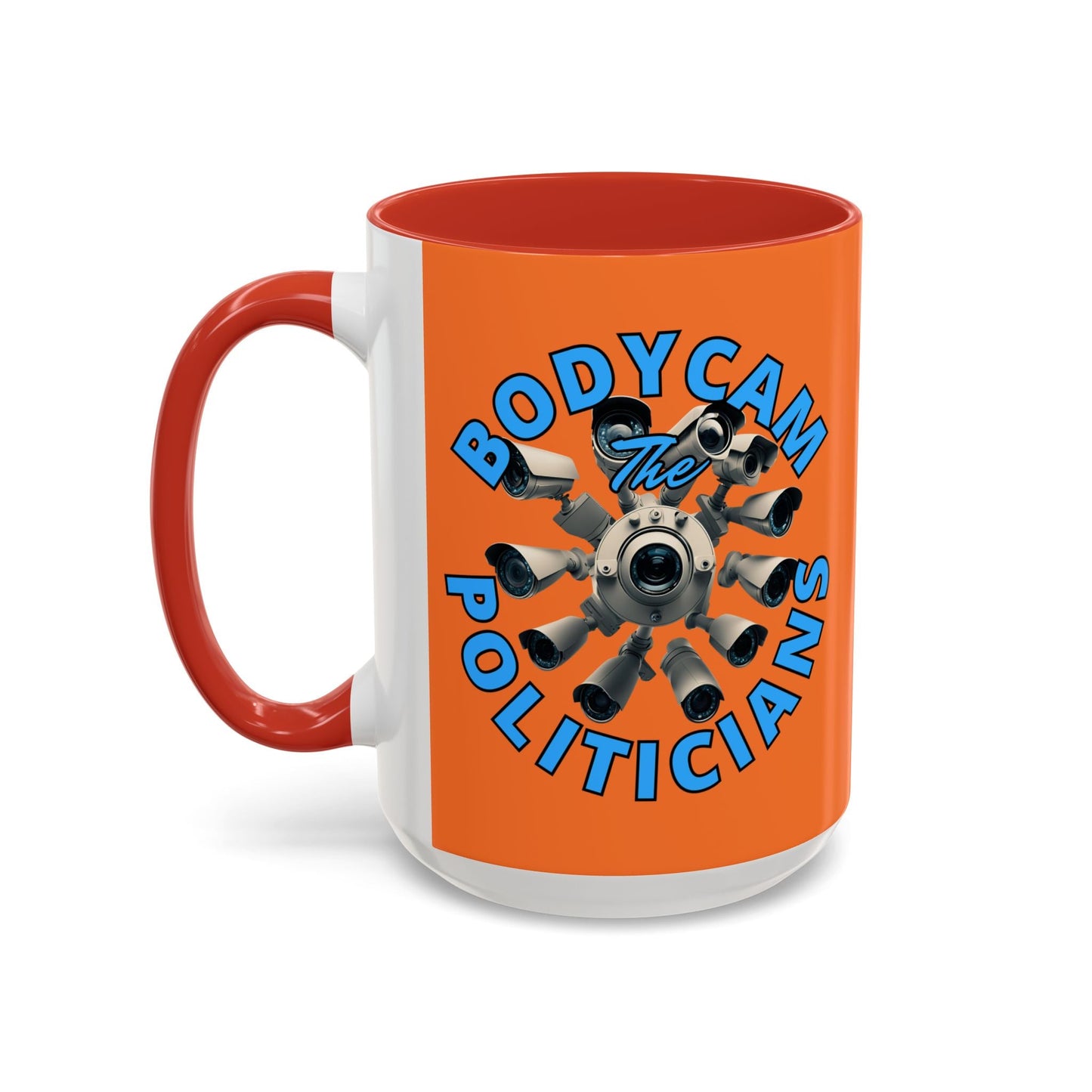 Bodycam the Politicians Cameras Orange Accent Mug by cypherpunkgear.com – cypherpunkgear.com | Cypherpunk Merch
