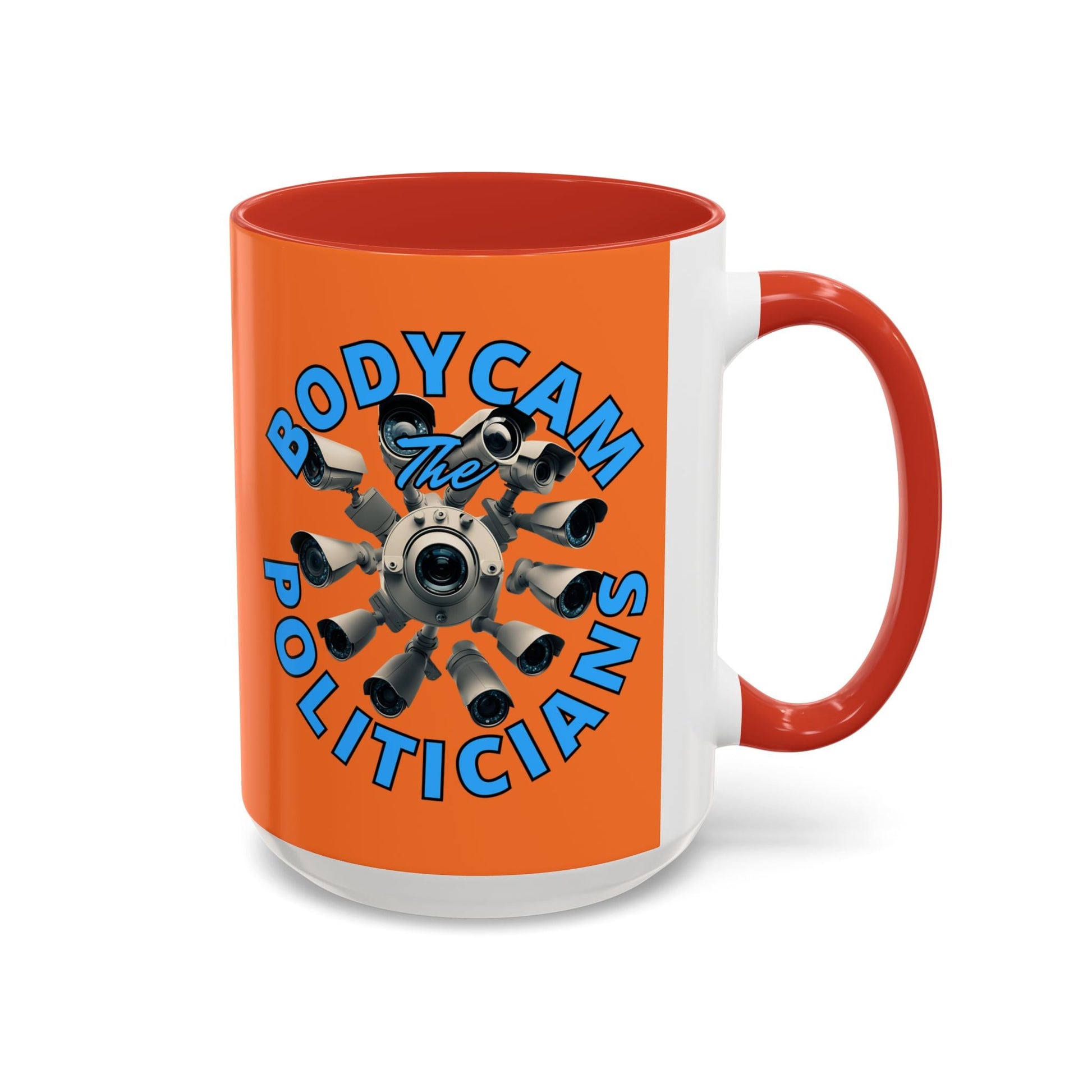 Bodycam the Politicians Cameras Orange Accent Mug by cypherpunkgear.com – cypherpunkgear.com | Cypherpunk Merch