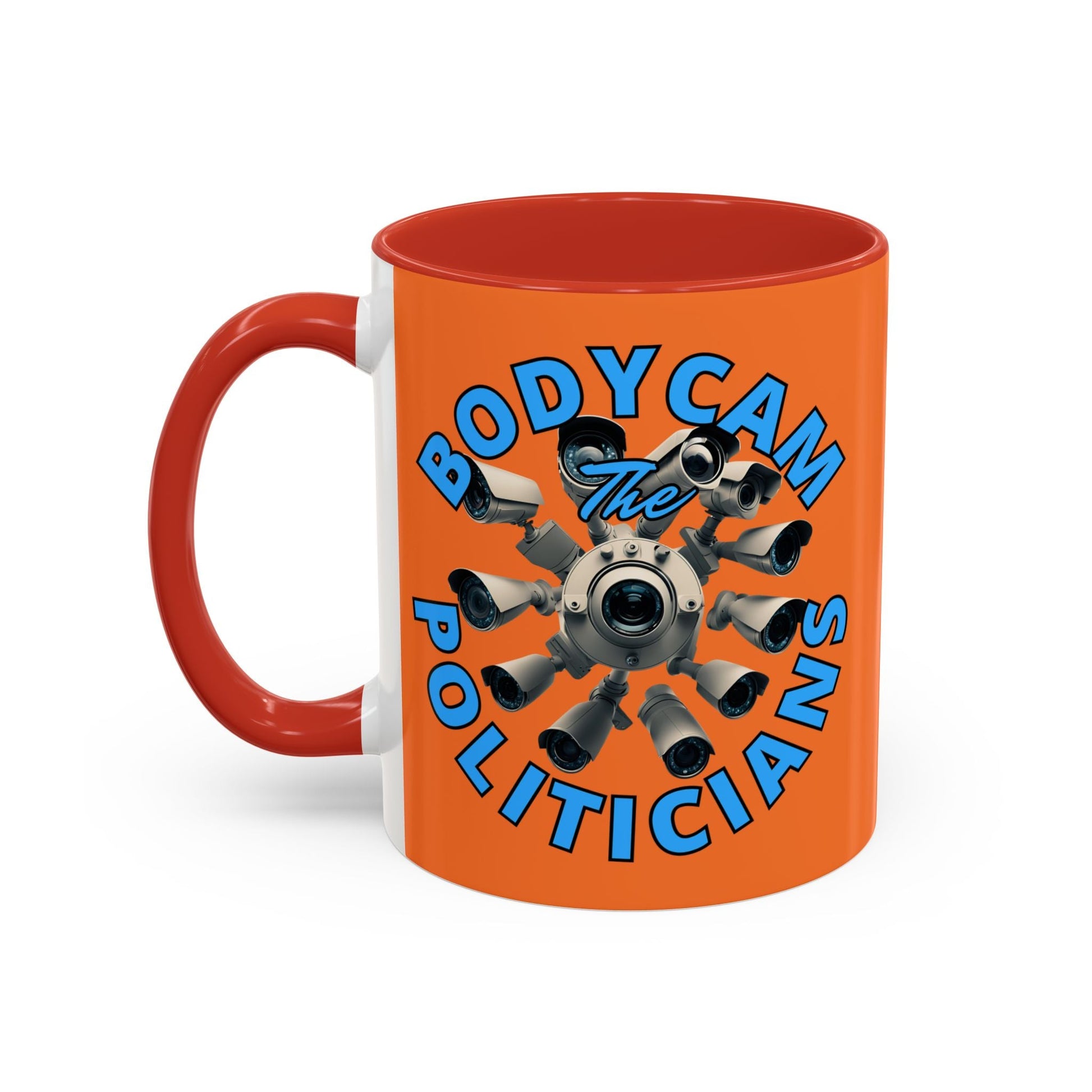 Bodycam the Politicians Cameras Orange Accent Mug by cypherpunkgear.com – cypherpunkgear.com | Cypherpunk Merch