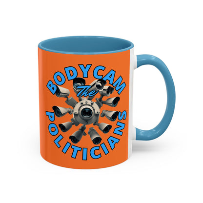Bodycam the Politicians Cameras Orange Accent Mug by cypherpunkgear.com – cypherpunkgear.com | Cypherpunk Merch