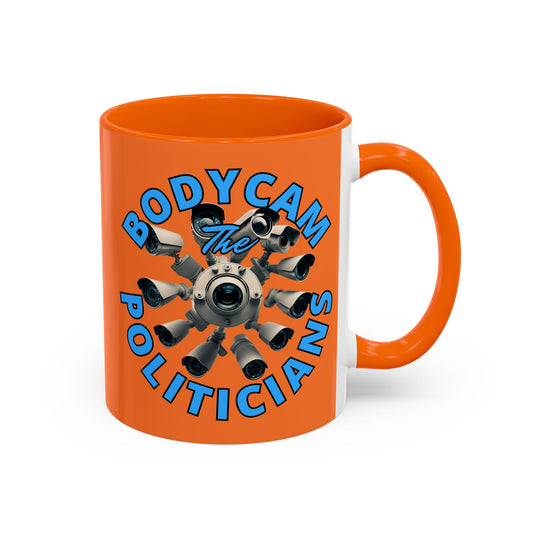 Bodycam the Politicians Cameras Orange Accent Mug by cypherpunkgear.com – cypherpunkgear.com | Cypherpunk Merch