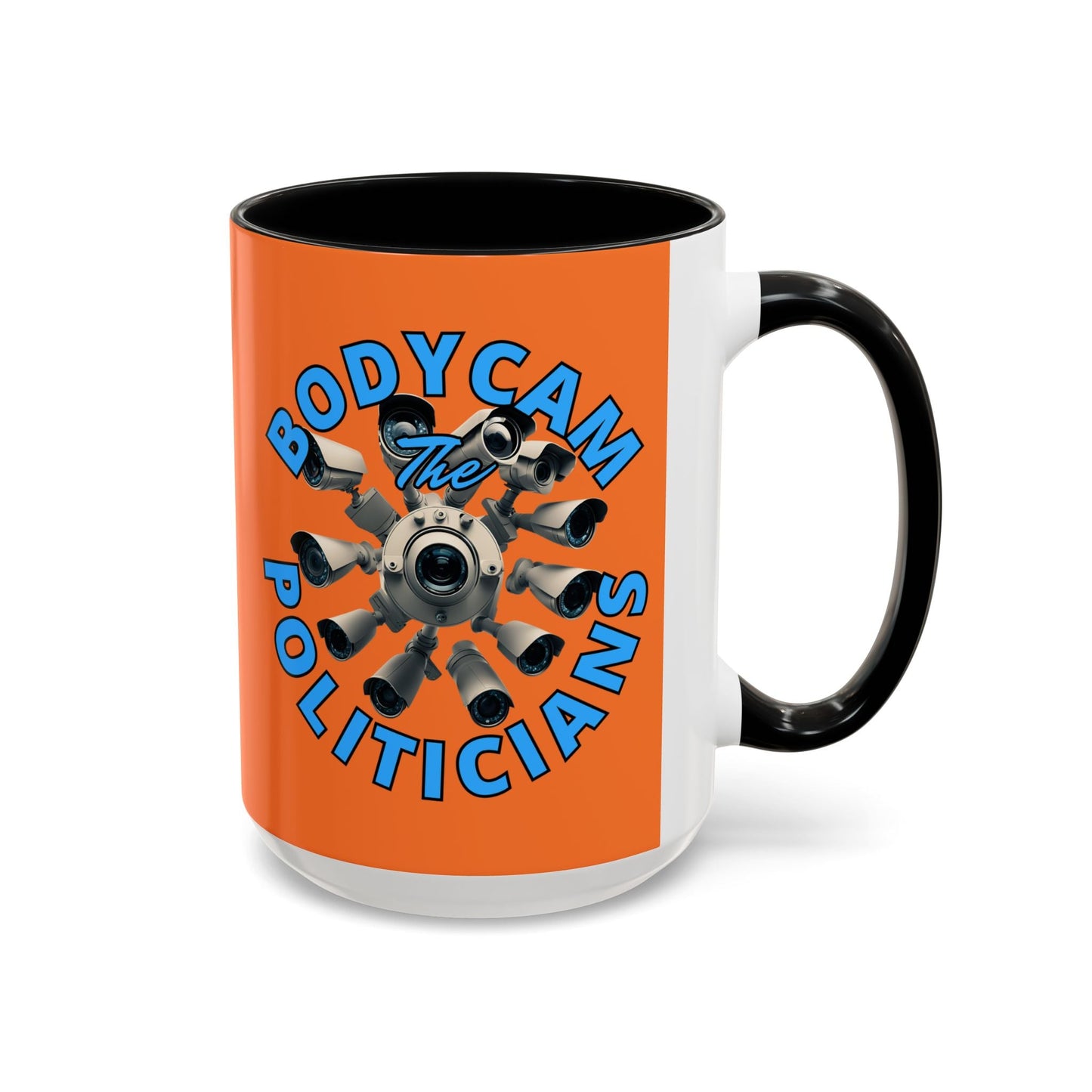 Bodycam the Politicians Cameras Orange Accent Mug by cypherpunkgear.com – cypherpunkgear.com | Cypherpunk Merch
