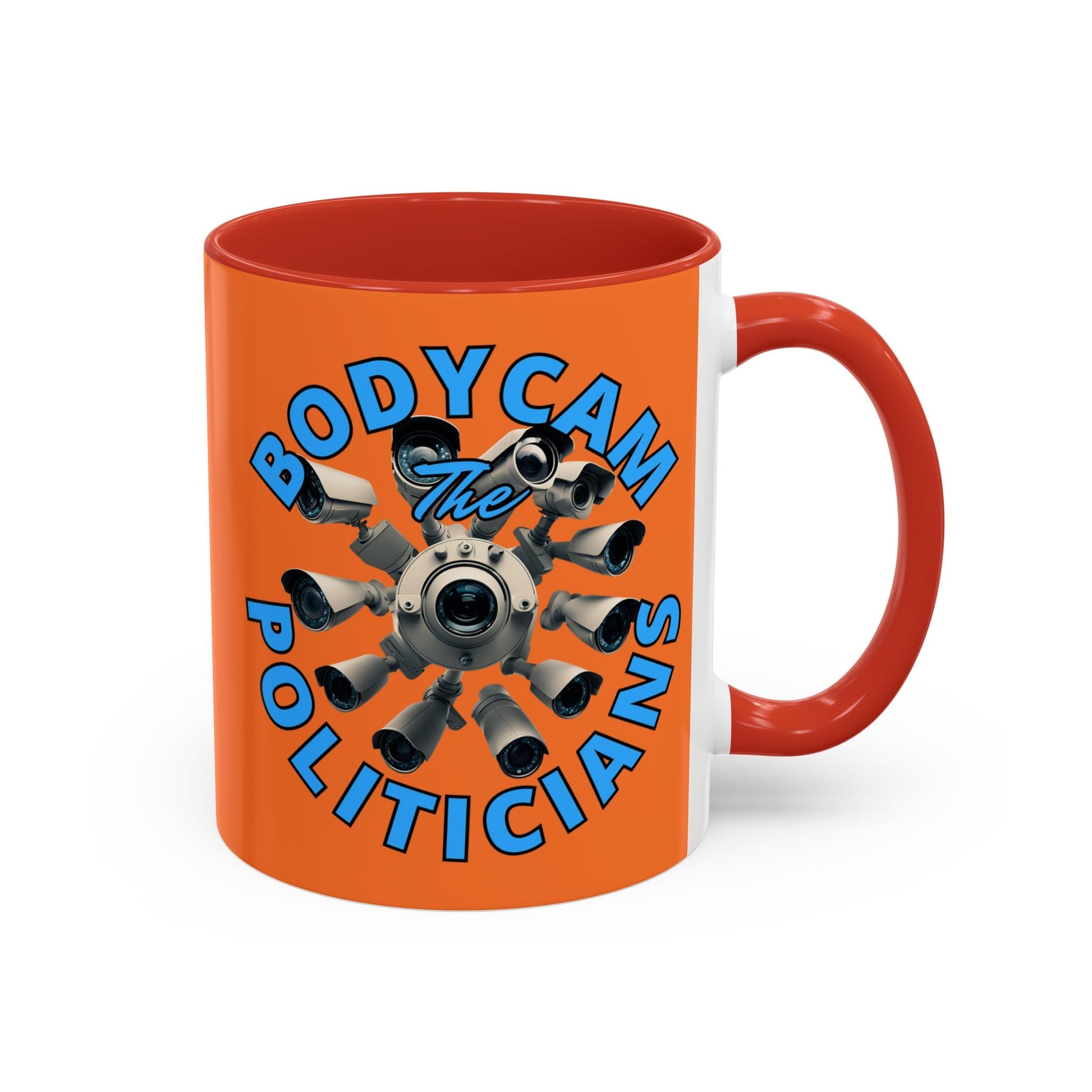 Bodycam the Politicians Cameras Orange Accent Mug by cypherpunkgear.com – cypherpunkgear.com | Cypherpunk Merch