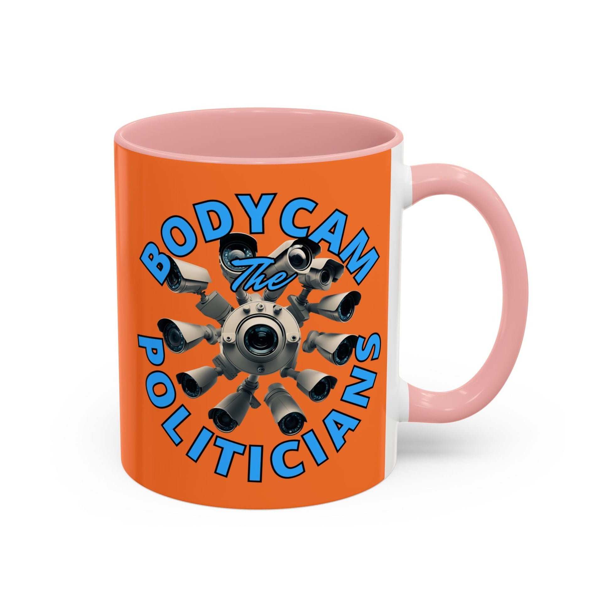 Bodycam the Politicians Cameras Orange Accent Mug by cypherpunkgear.com – cypherpunkgear.com | Cypherpunk Merch