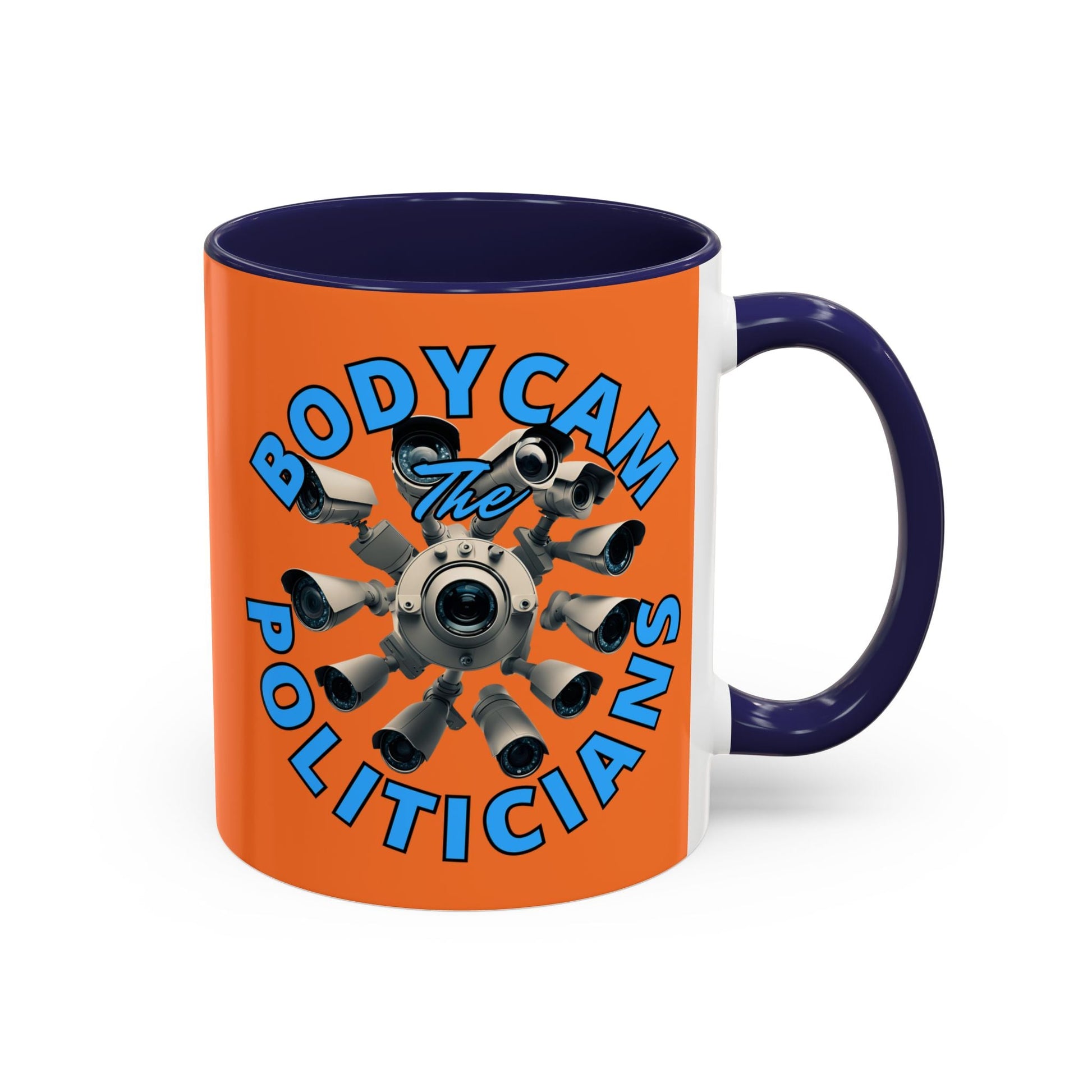 Bodycam the Politicians Cameras Orange Accent Mug by cypherpunkgear.com – cypherpunkgear.com | Cypherpunk Merch