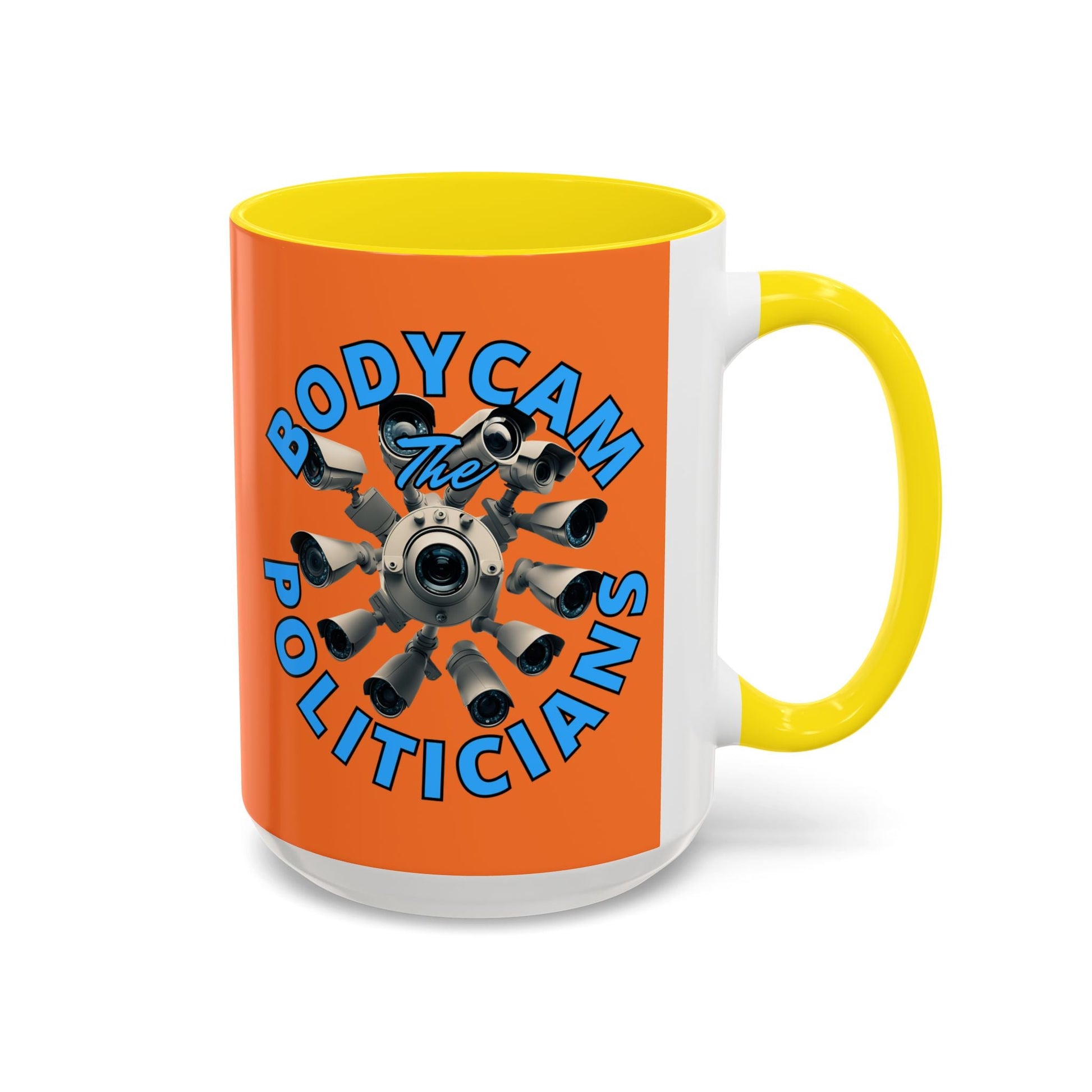 Bodycam the Politicians Cameras Orange Accent Mug by cypherpunkgear.com – cypherpunkgear.com | Cypherpunk Merch