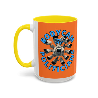 Bodycam the Politicians Cameras Orange Accent Mug by cypherpunkgear.com – cypherpunkgear.com | Cypherpunk Merch