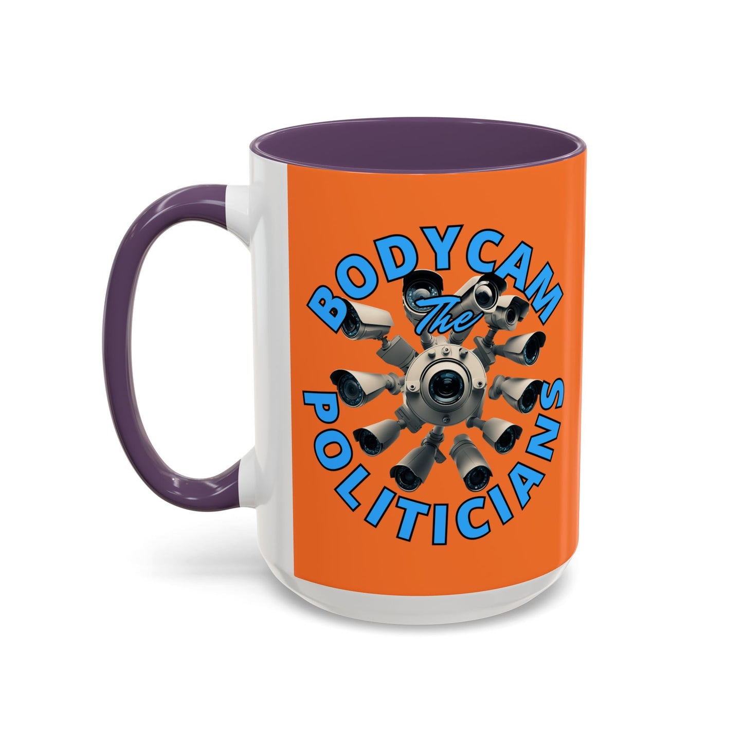Bodycam the Politicians Cameras Orange Accent Mug by cypherpunkgear.com – cypherpunkgear.com | Cypherpunk Merch