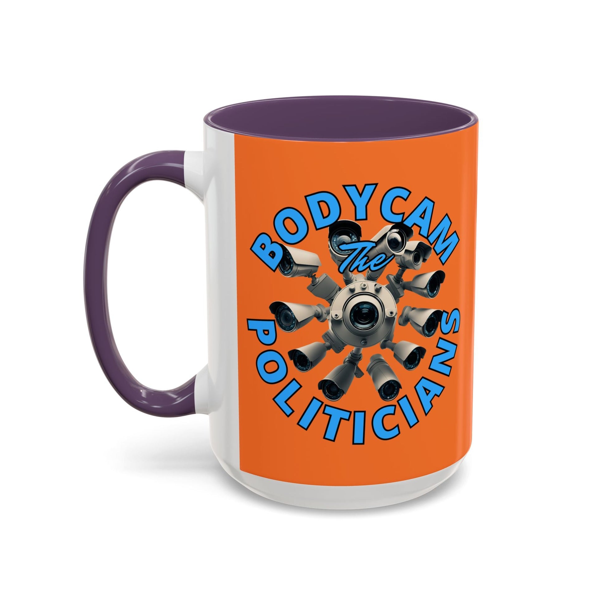 Bodycam the Politicians Cameras Orange Accent Mug by cypherpunkgear.com – cypherpunkgear.com | Cypherpunk Merch