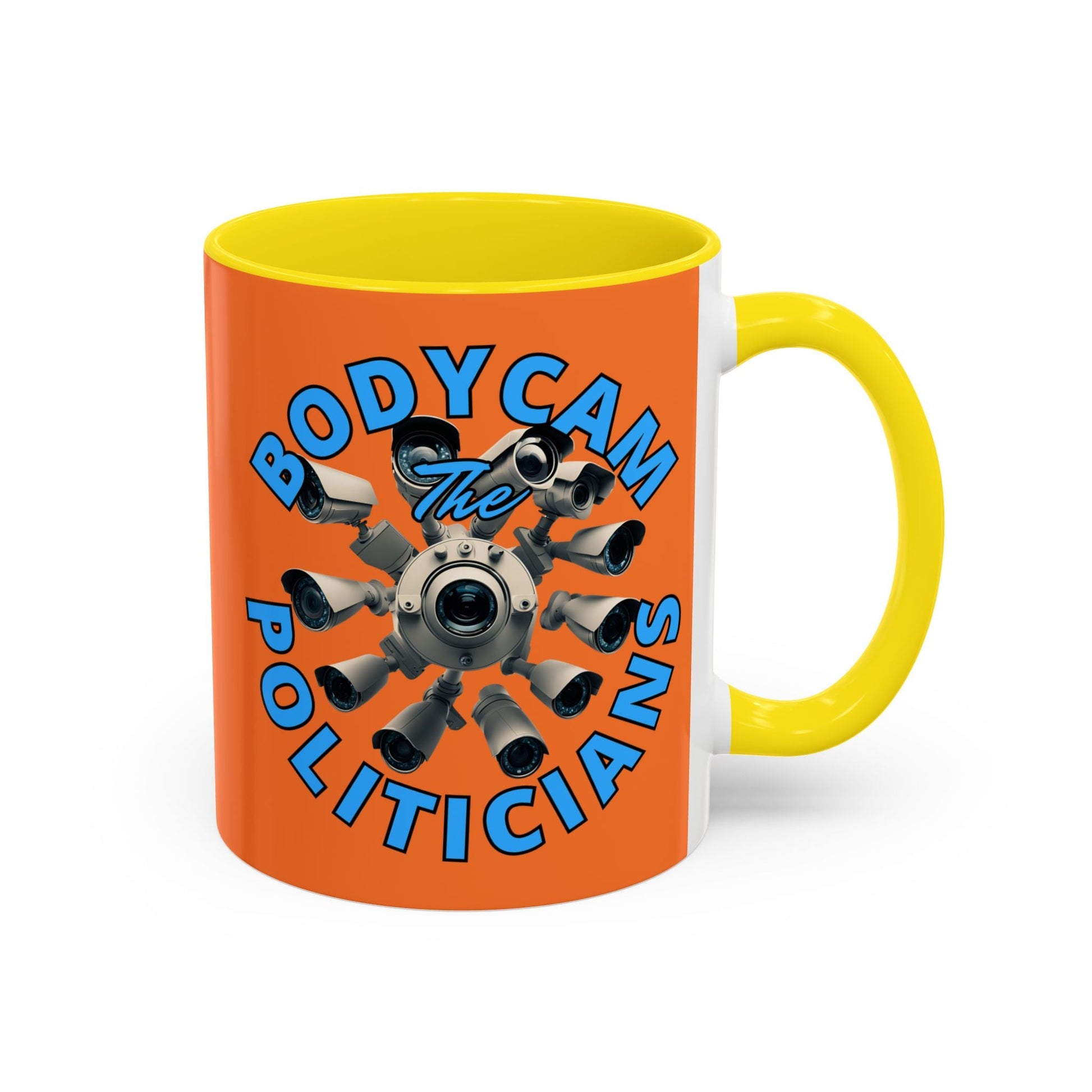 Bodycam the Politicians Cameras Orange Accent Mug by cypherpunkgear.com – cypherpunkgear.com | Cypherpunk Merch