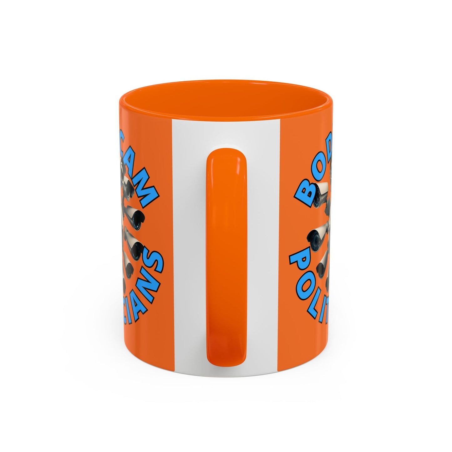 Bodycam the Politicians Cameras Orange Accent Mug by cypherpunkgear.com – cypherpunkgear.com | Cypherpunk Merch
