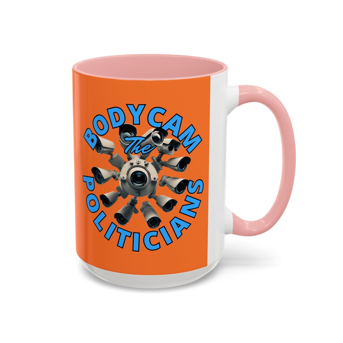 Bodycam the Politicians Cameras Orange Accent Mug by cypherpunkgear.com – cypherpunkgear.com | Cypherpunk Merch