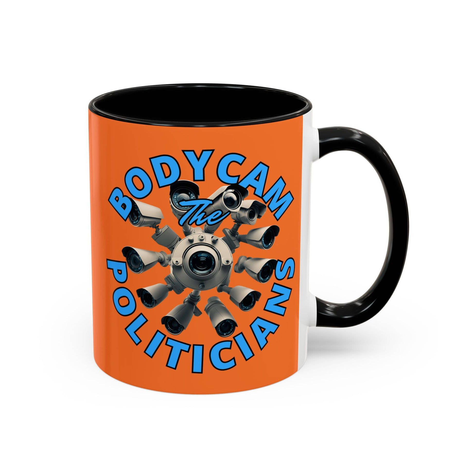 Bodycam the Politicians Cameras Orange Accent Mug by cypherpunkgear.com – cypherpunkgear.com | Cypherpunk Merch