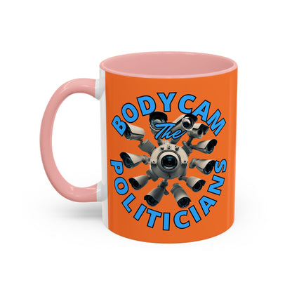 Bodycam the Politicians Cameras Orange Accent Mug by cypherpunkgear.com – cypherpunkgear.com | Cypherpunk Merch