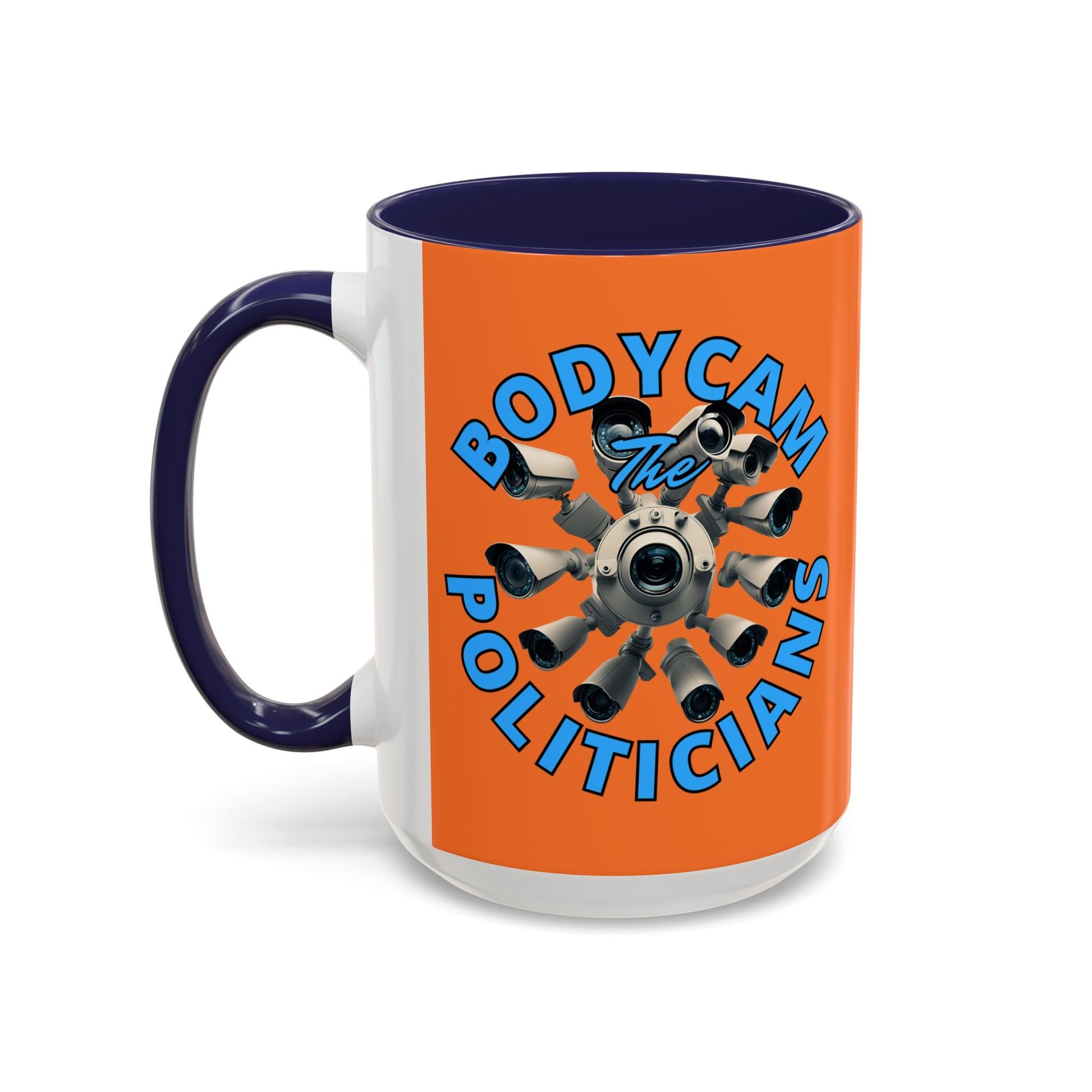 Bodycam the Politicians Cameras Orange Accent Mug by cypherpunkgear.com – cypherpunkgear.com | Cypherpunk Merch