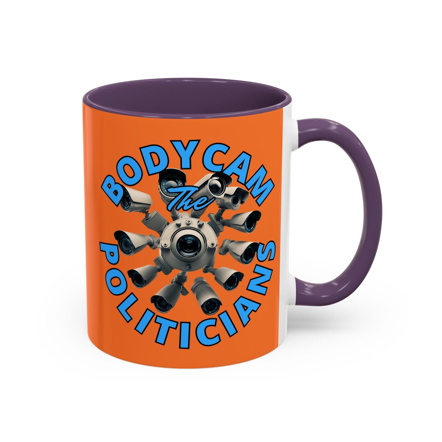 Bodycam the Politicians Cameras Orange Accent Mug by cypherpunkgear.com – cypherpunkgear.com | Cypherpunk Merch