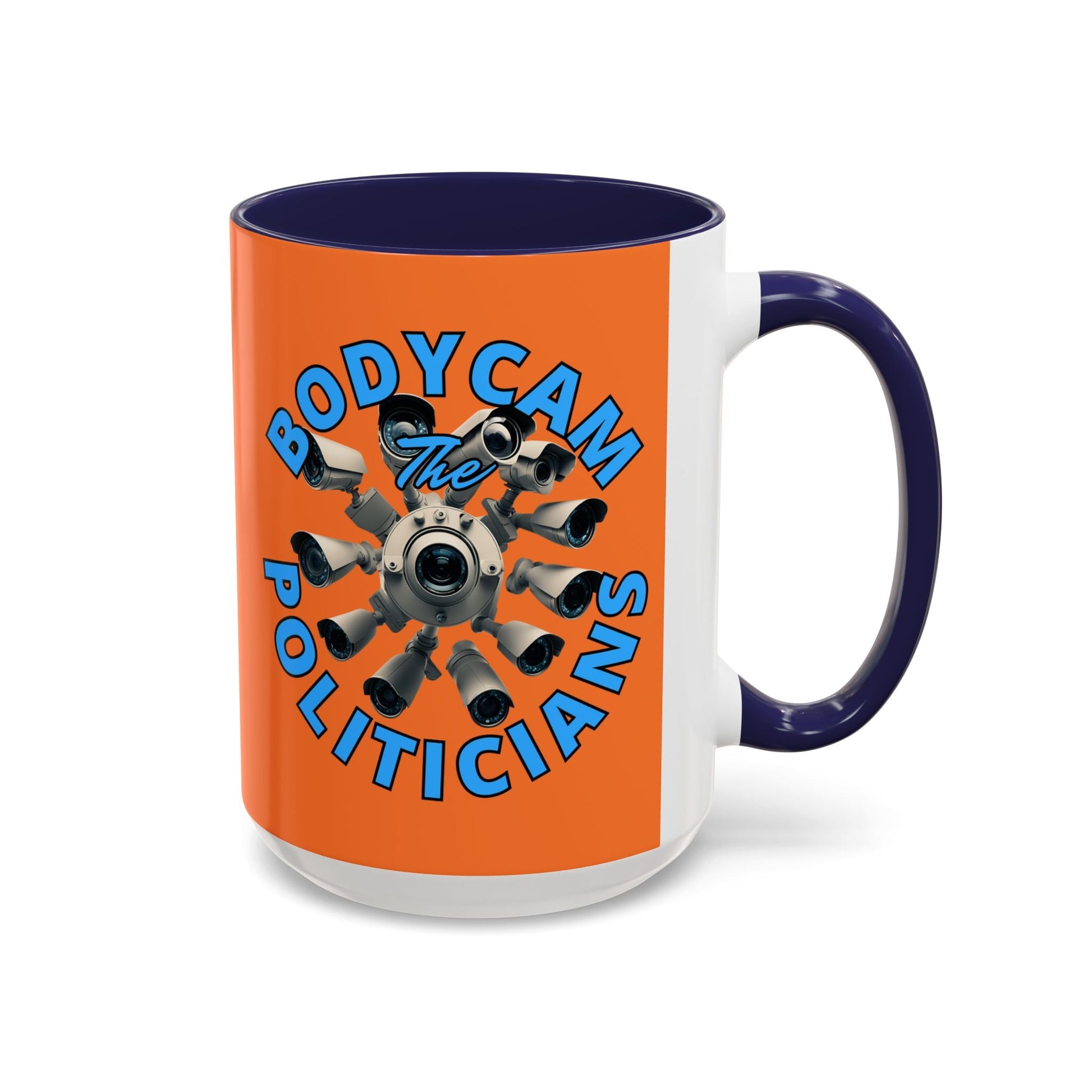 Bodycam the Politicians Cameras Orange Accent Mug by cypherpunkgear.com – cypherpunkgear.com | Cypherpunk Merch
