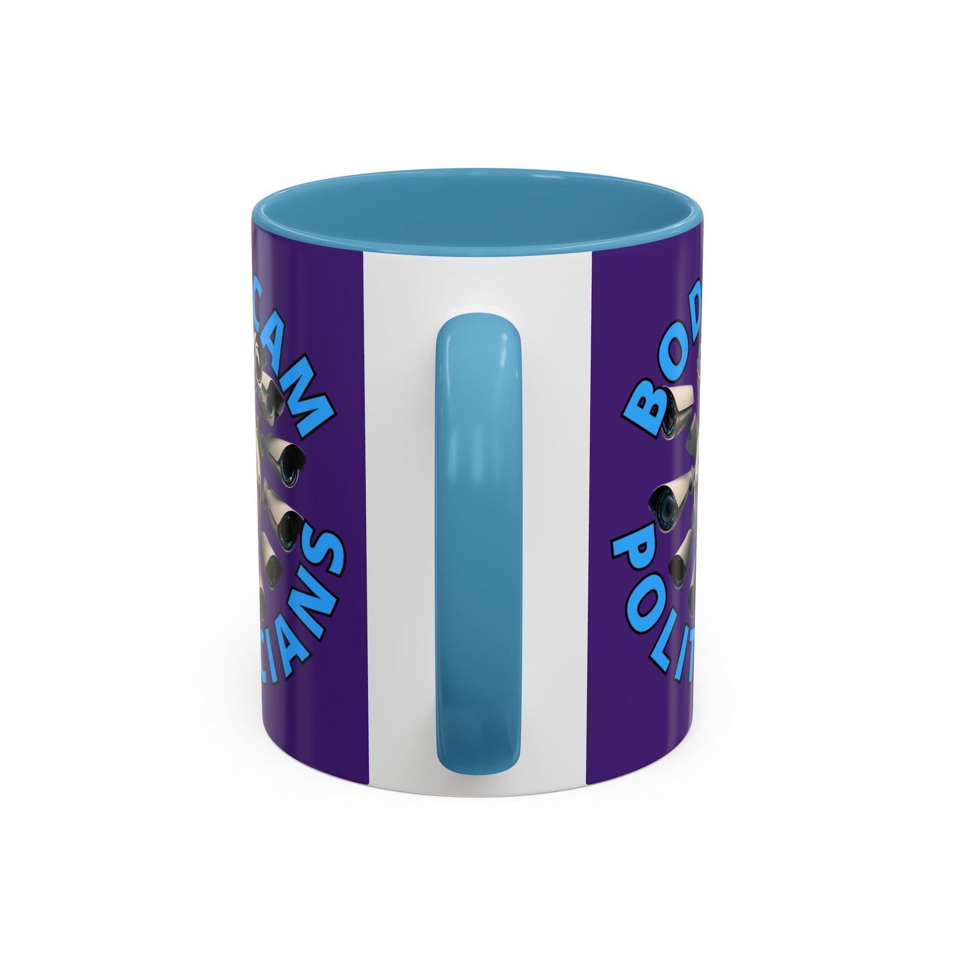 Bodycam the Politicians Cameras Purple Accent Mug by cypherpunkgear.com – cypherpunkgear.com | Cypherpunk Merch
