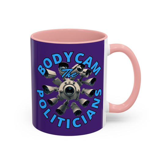Bodycam the Politicians Cameras Purple Accent Mug by cypherpunkgear.com – cypherpunkgear.com | Cypherpunk Merch