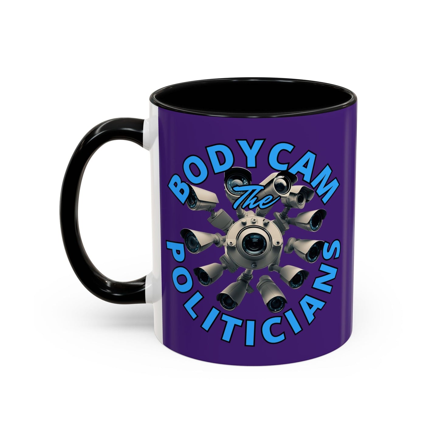 Bodycam the Politicians Cameras Purple Accent Mug by cypherpunkgear.com – cypherpunkgear.com | Cypherpunk Merch
