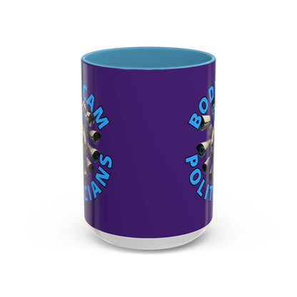 Bodycam the Politicians Cameras Purple Accent Mug by cypherpunkgear.com – cypherpunkgear.com | Cypherpunk Merch
