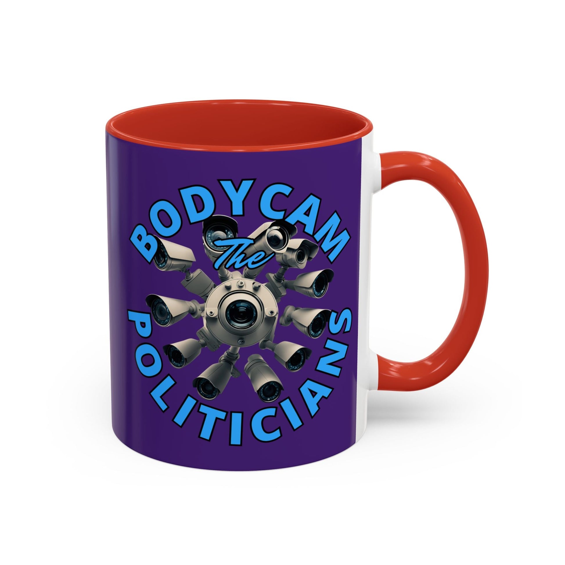 Bodycam the Politicians Cameras Purple Accent Mug by cypherpunkgear.com – cypherpunkgear.com | Cypherpunk Merch