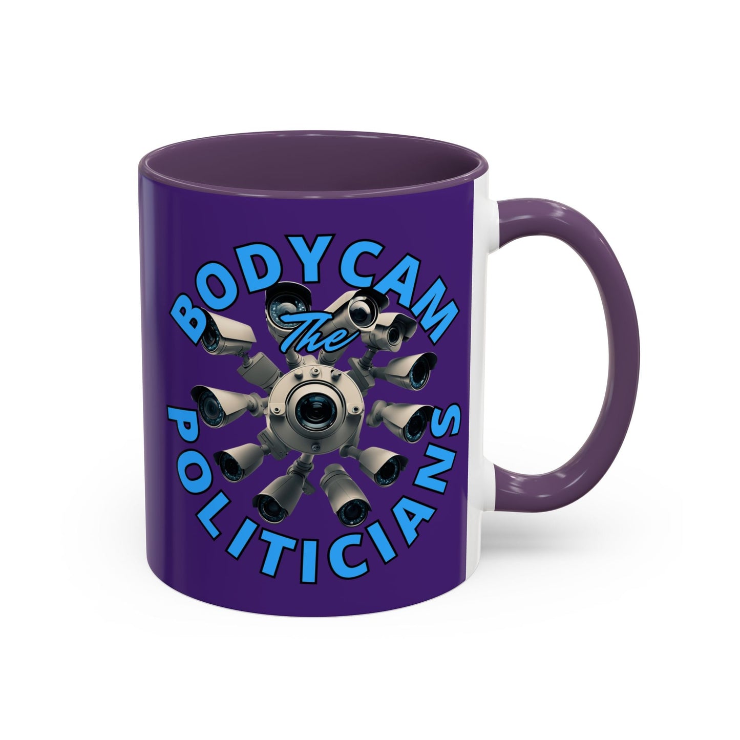 Bodycam the Politicians Cameras Purple Accent Mug by cypherpunkgear.com – cypherpunkgear.com | Cypherpunk Merch