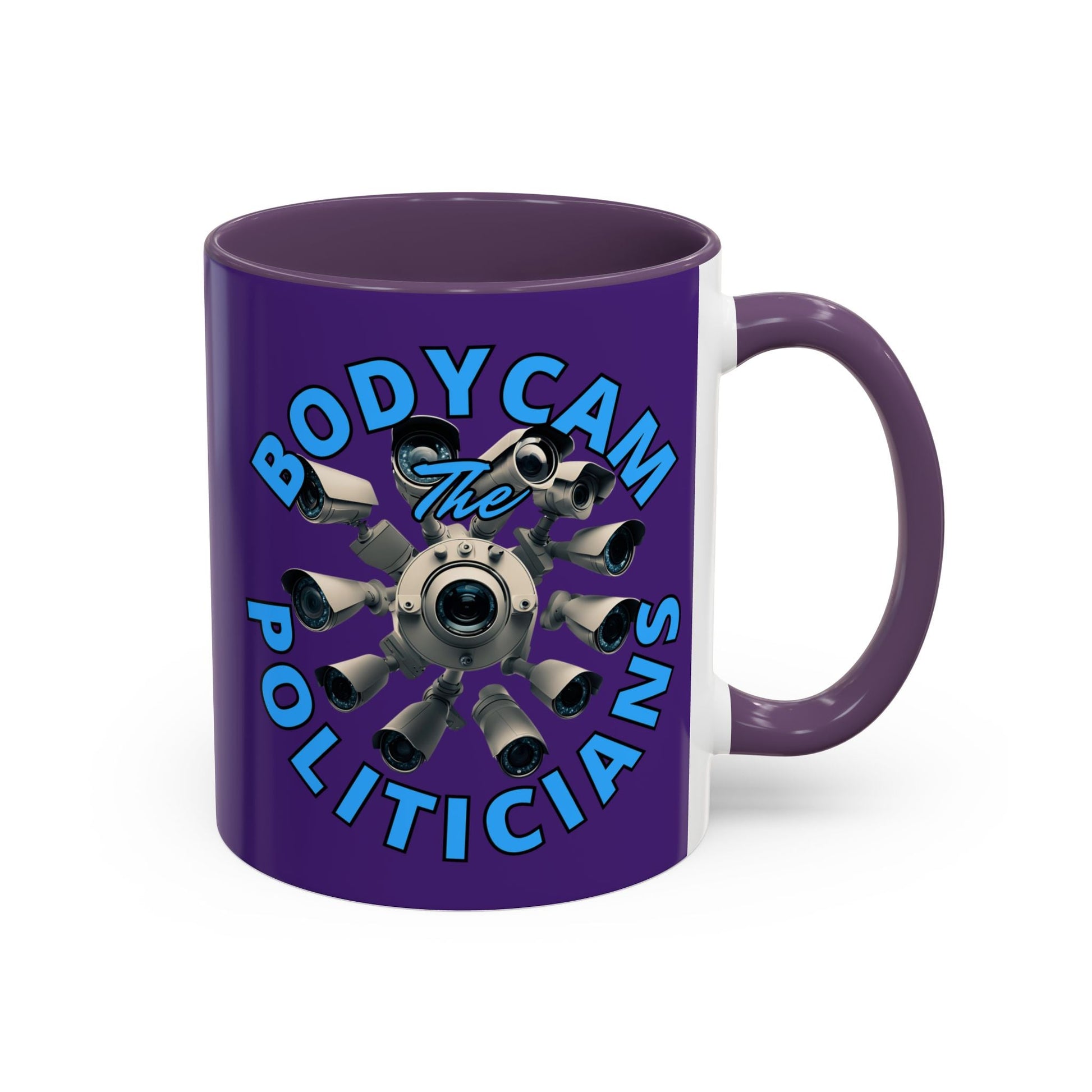 Bodycam the Politicians Cameras Purple Accent Mug by cypherpunkgear.com – cypherpunkgear.com | Cypherpunk Merch