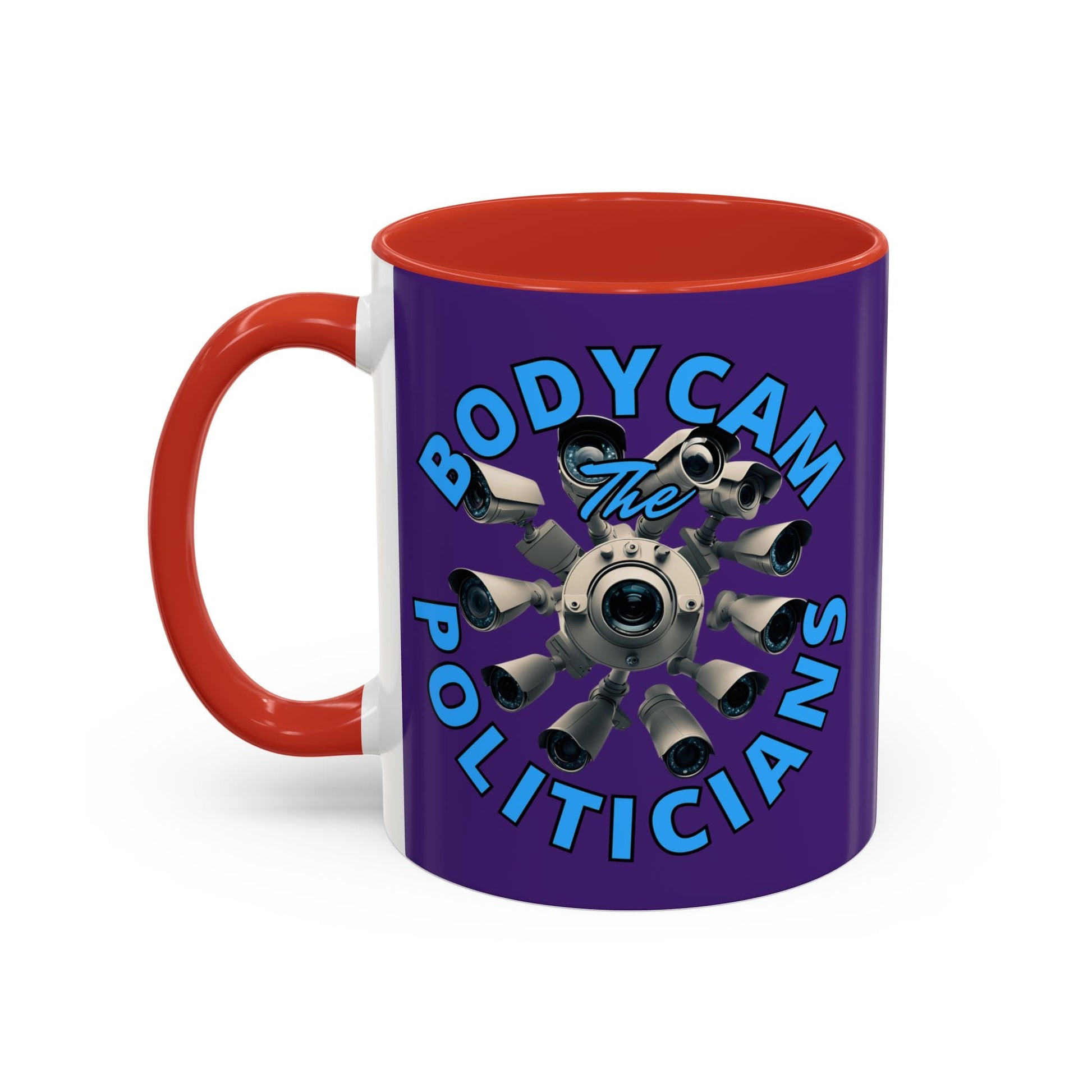Bodycam the Politicians Cameras Purple Accent Mug by cypherpunkgear.com – cypherpunkgear.com | Cypherpunk Merch