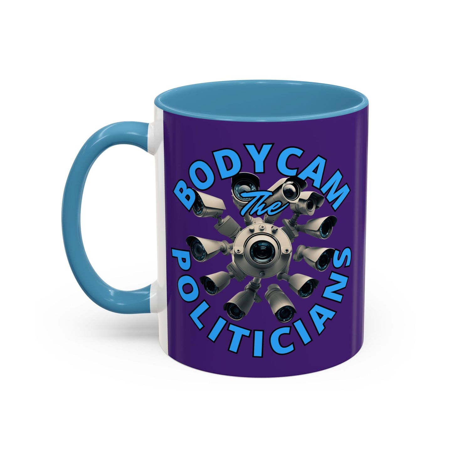 Bodycam the Politicians Cameras Purple Accent Mug by cypherpunkgear.com – cypherpunkgear.com | Cypherpunk Merch