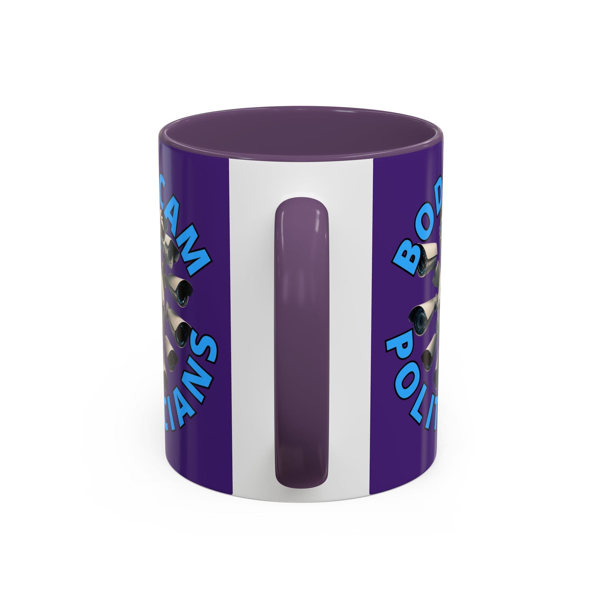Bodycam the Politicians Cameras Purple Accent Mug by cypherpunkgear.com – cypherpunkgear.com | Cypherpunk Merch