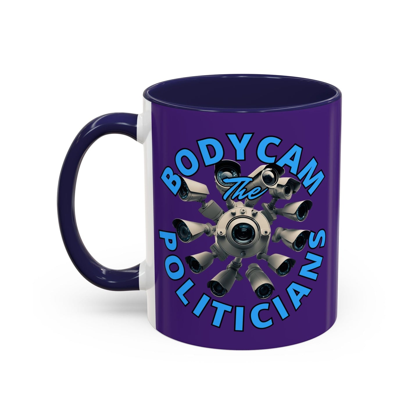 Bodycam the Politicians Cameras Purple Accent Mug by cypherpunkgear.com – cypherpunkgear.com | Cypherpunk Merch