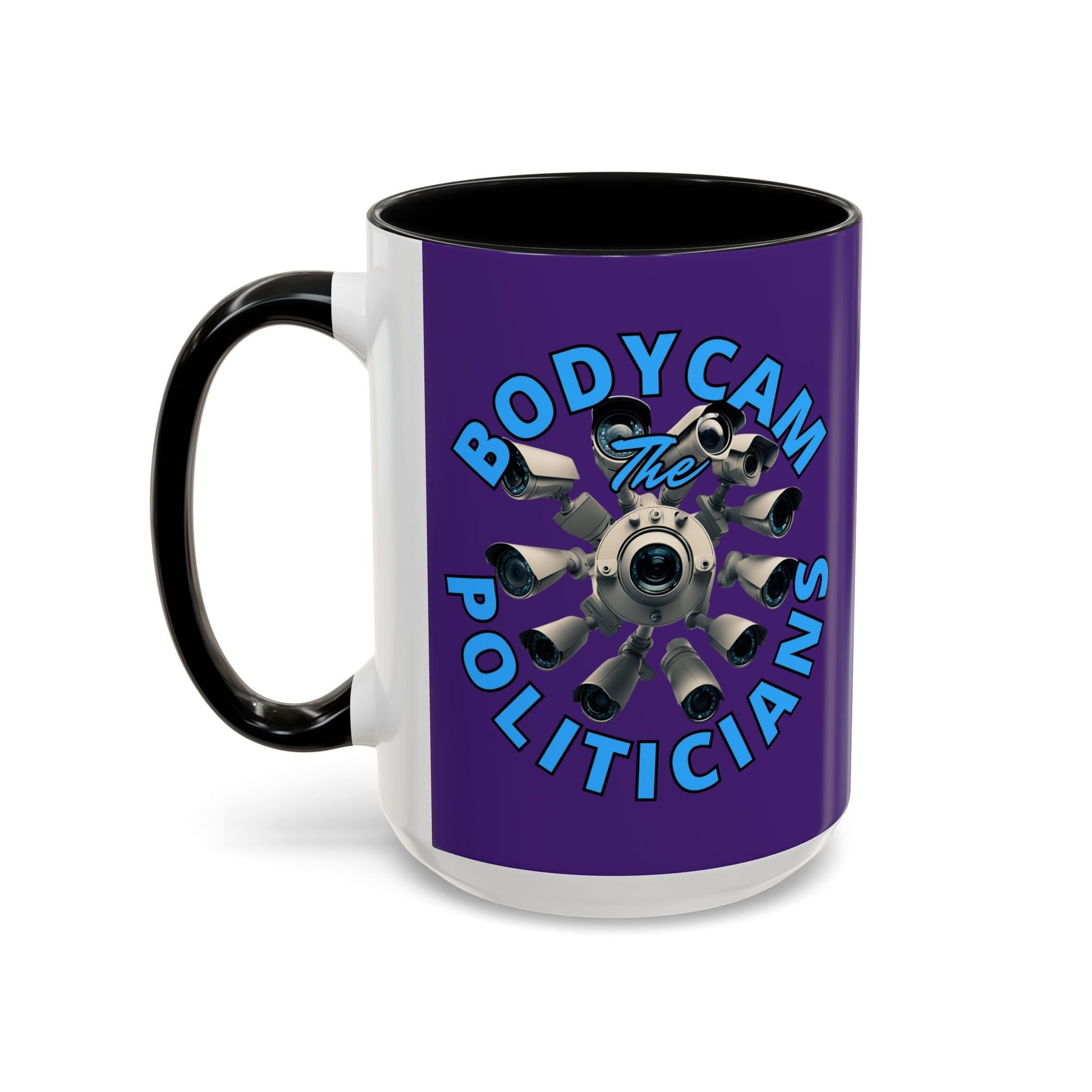 Bodycam the Politicians Cameras Purple Accent Mug by cypherpunkgear.com – cypherpunkgear.com | Cypherpunk Merch