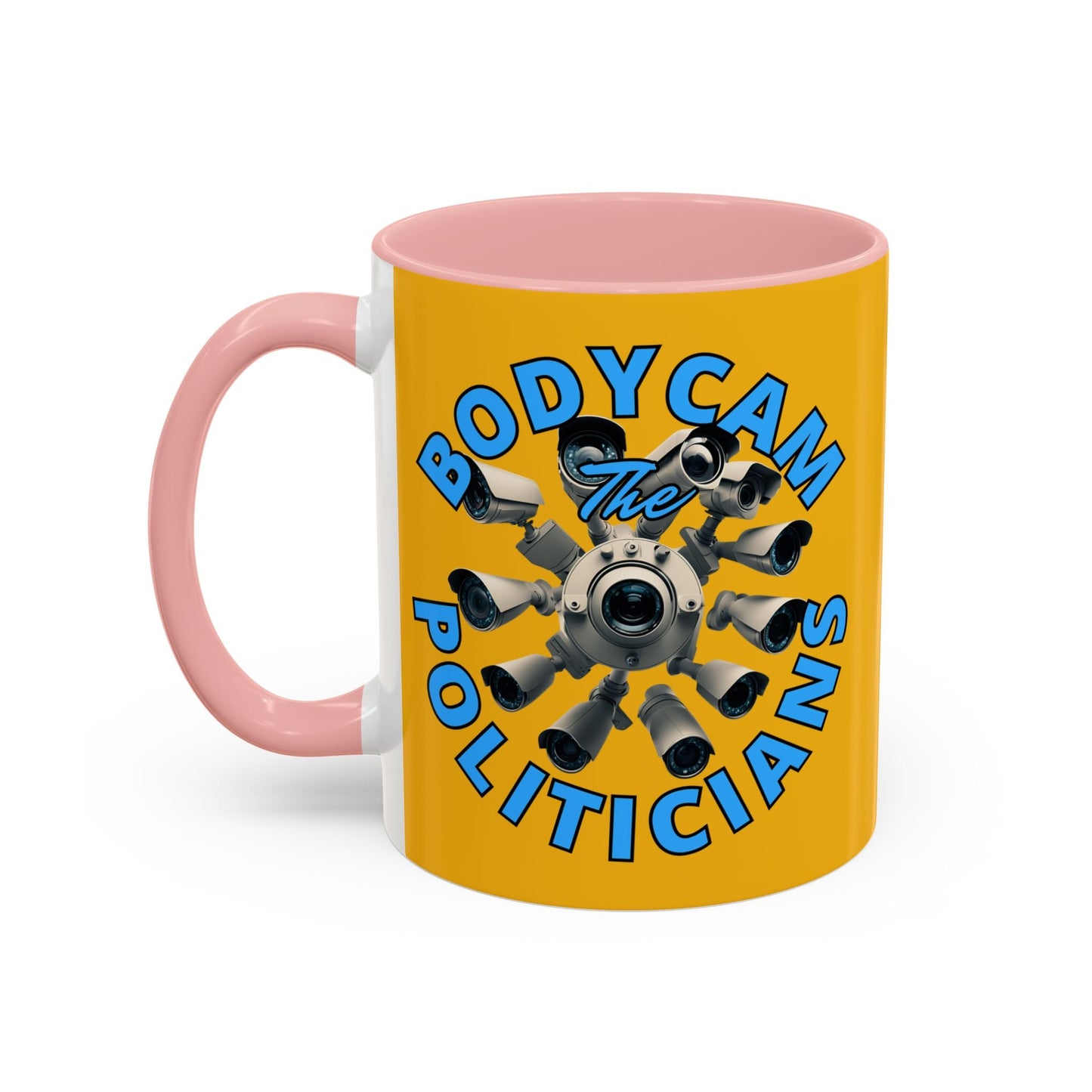 Bodycam the Politicians Cameras Yellow Accent Mug by cypherpunkgear.com – cypherpunkgear.com | Cypherpunk Merch