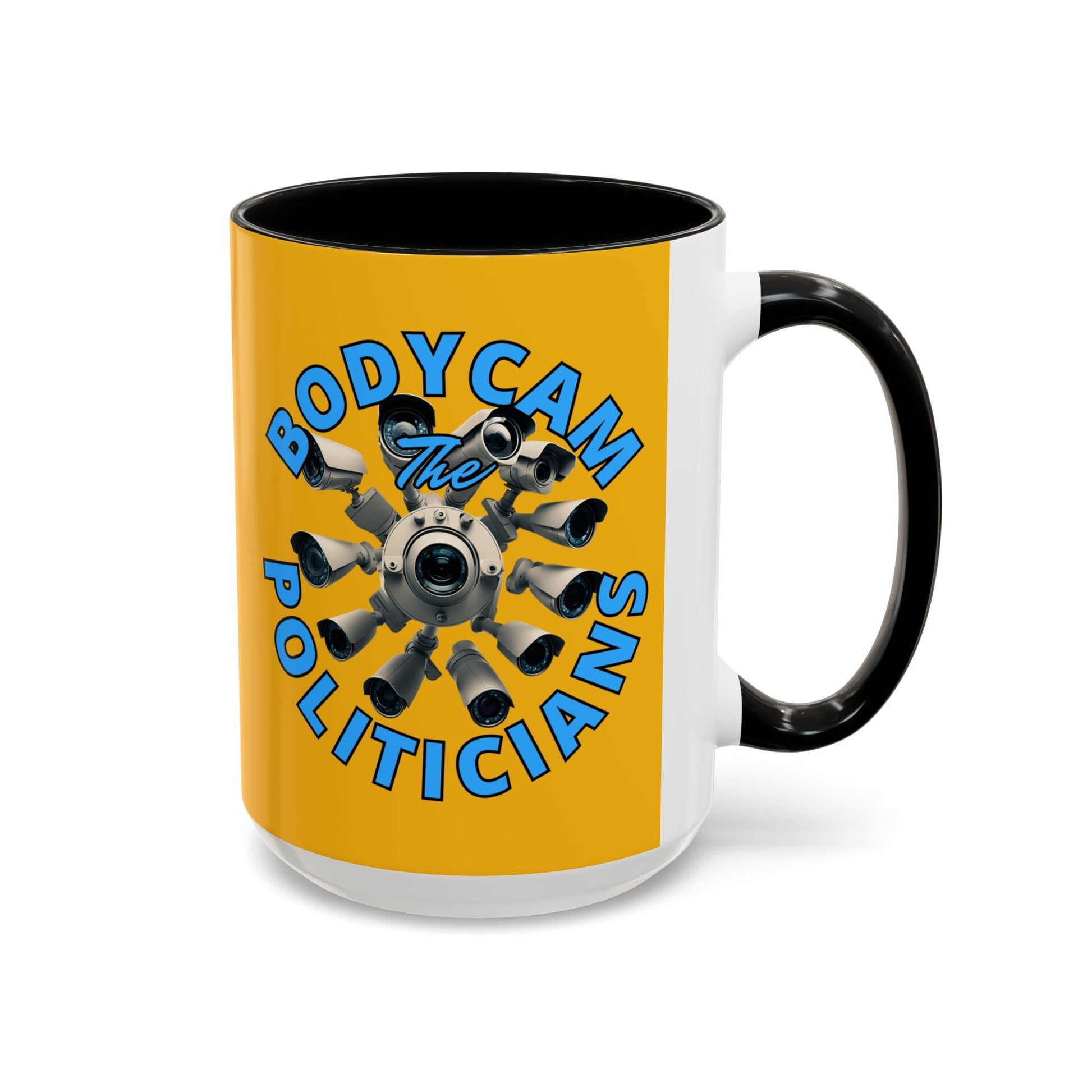 Bodycam the Politicians Cameras Yellow Accent Mug by cypherpunkgear.com – cypherpunkgear.com | Cypherpunk Merch