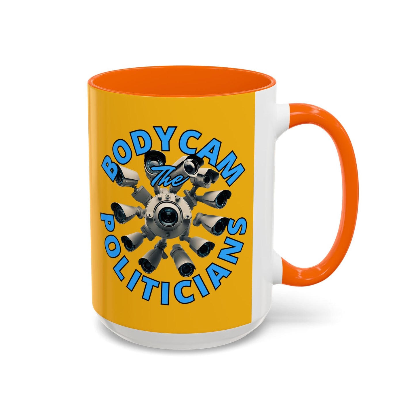 Bodycam the Politicians Cameras Yellow Accent Mug by cypherpunkgear.com – cypherpunkgear.com | Cypherpunk Merch
