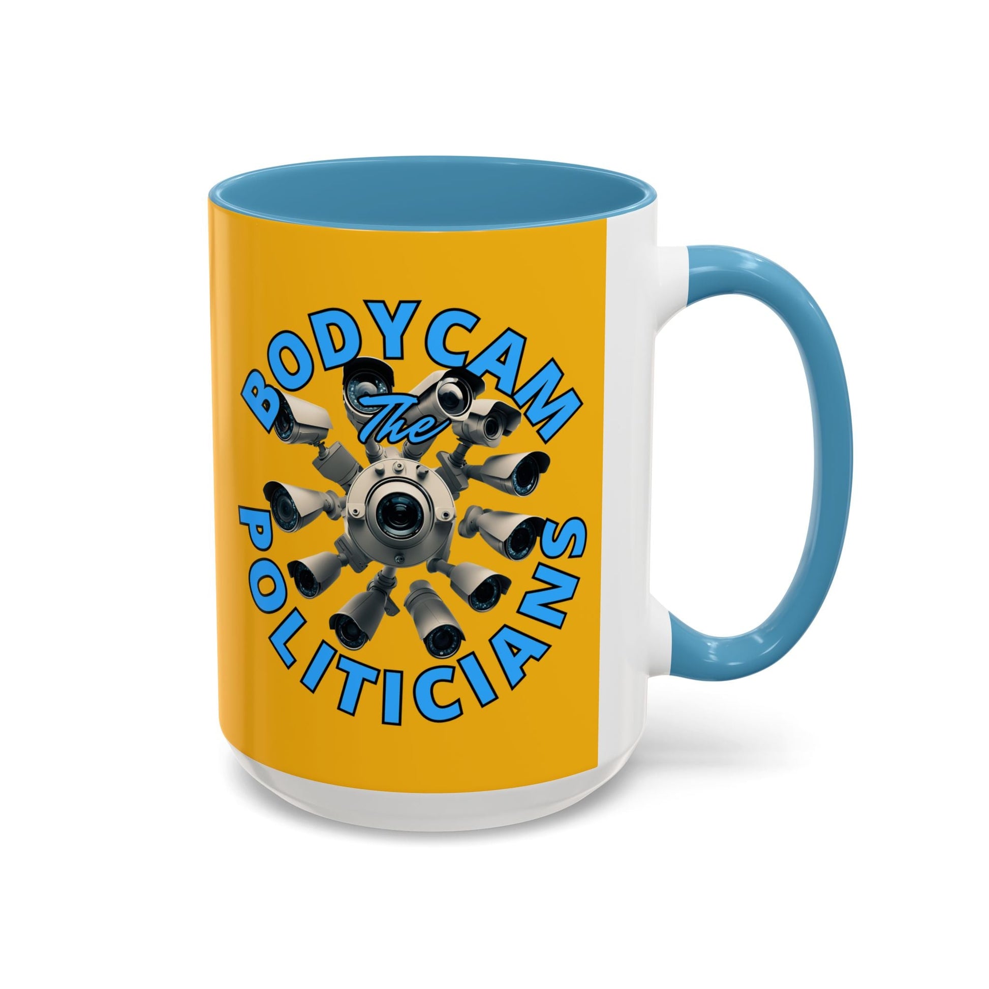 Bodycam the Politicians Cameras Yellow Accent Mug by cypherpunkgear.com – cypherpunkgear.com | Cypherpunk Merch