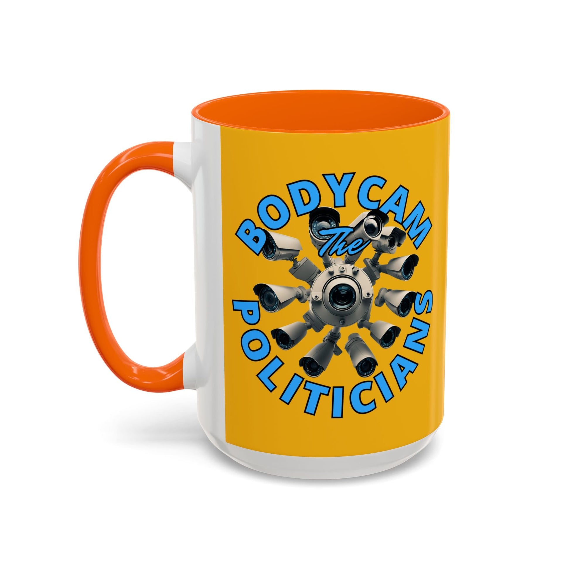 Bodycam the Politicians Cameras Yellow Accent Mug by cypherpunkgear.com – cypherpunkgear.com | Cypherpunk Merch