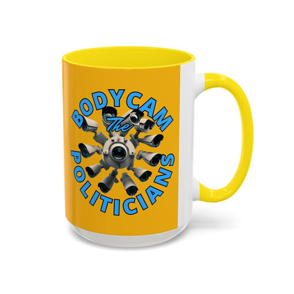 Bodycam the Politicians Cameras Yellow Accent Mug by cypherpunkgear.com – cypherpunkgear.com | Cypherpunk Merch