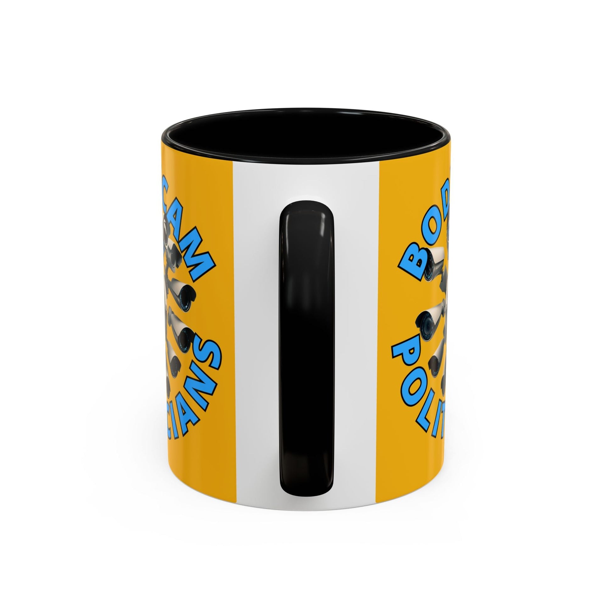 Bodycam the Politicians Cameras Yellow Accent Mug by cypherpunkgear.com – cypherpunkgear.com | Cypherpunk Merch