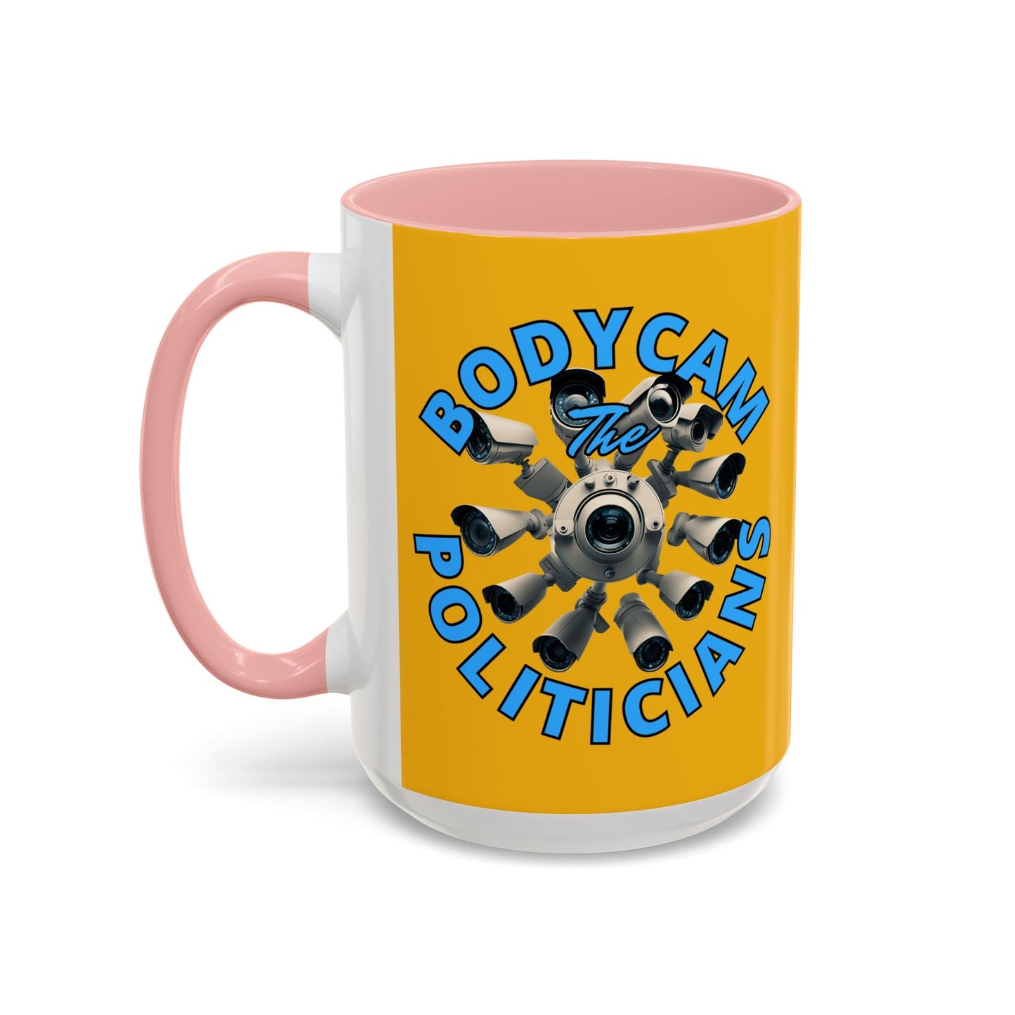 Bodycam the Politicians Cameras Yellow Accent Mug by cypherpunkgear.com – cypherpunkgear.com | Cypherpunk Merch
