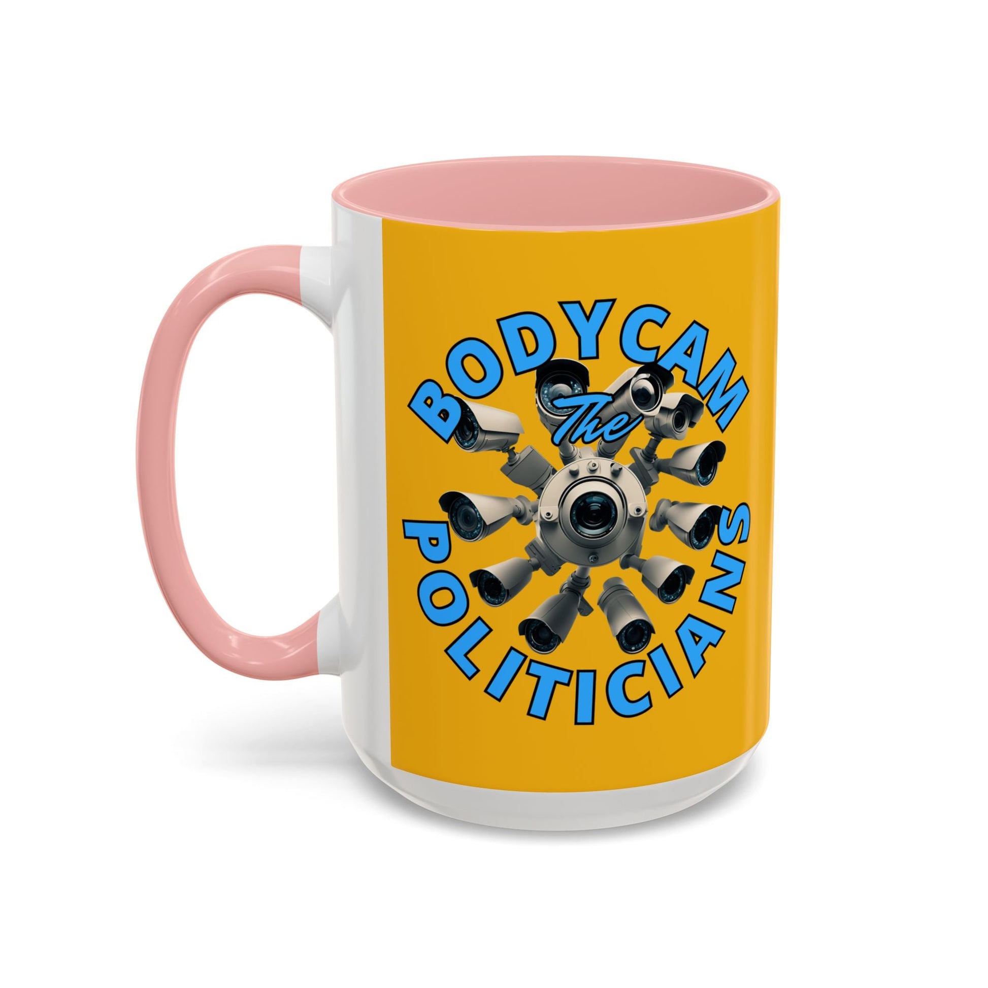 Bodycam the Politicians Cameras Yellow Accent Mug by cypherpunkgear.com – cypherpunkgear.com | Cypherpunk Merch