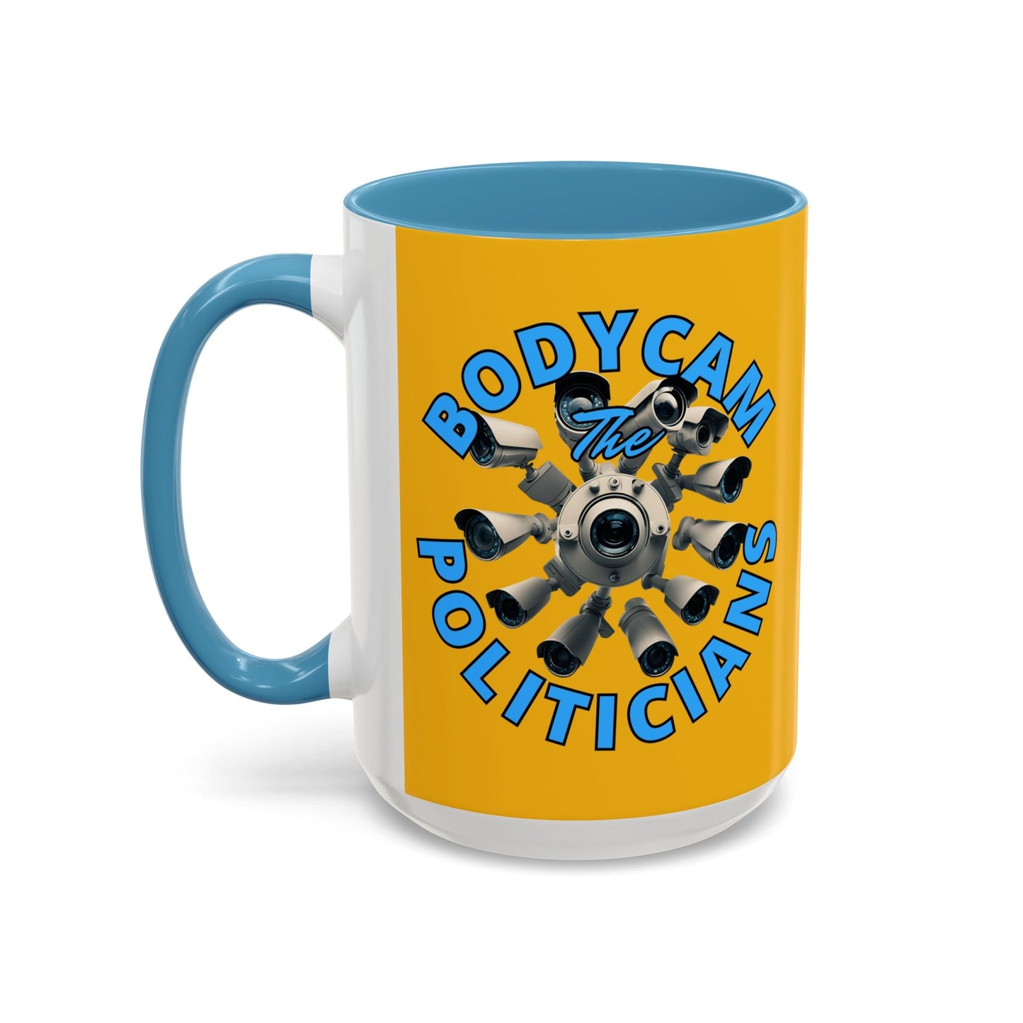 Bodycam the Politicians Cameras Yellow Accent Mug by cypherpunkgear.com – cypherpunkgear.com | Cypherpunk Merch